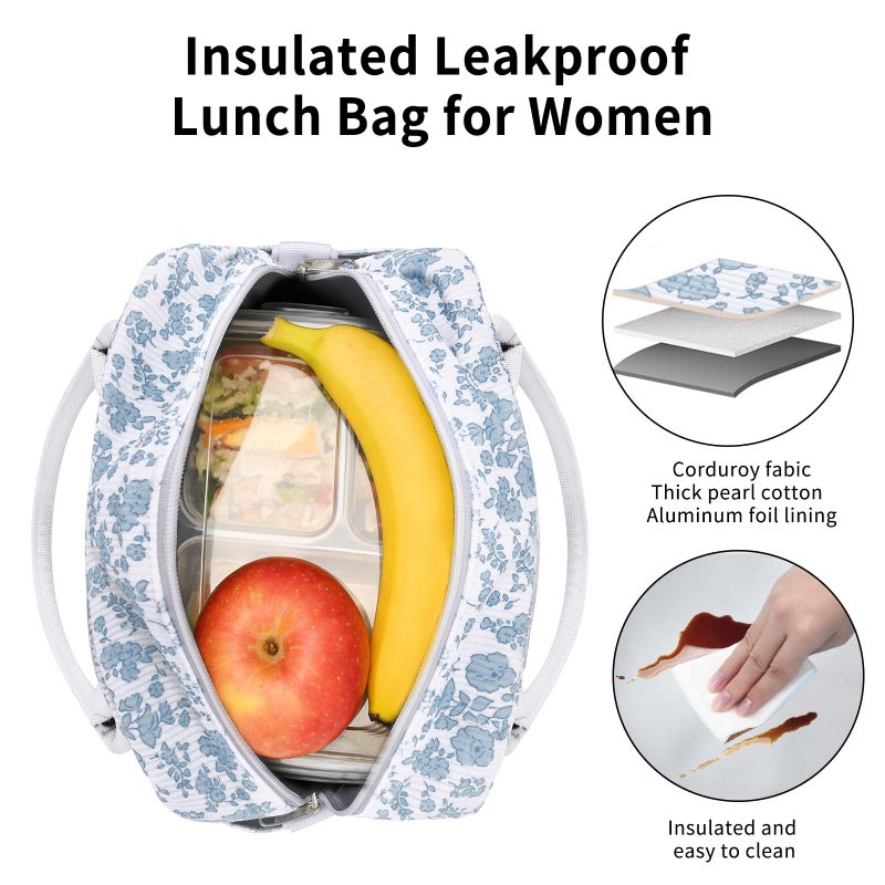 GASSDA Lunch Box for Women Insulated Lunch Bag Women Adult Cute Lunch Bags Reusable Lunchbox Cooler Tote Bag for Work Picnic (Blue-Floral) - Image 5