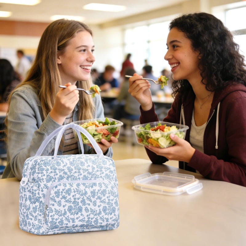 GASSDA Lunch Box for Women Insulated Lunch Bag Women Adult Cute Lunch Bags Reusable Lunchbox Cooler Tote Bag for Work Picnic (Blue-Floral) - Image 2