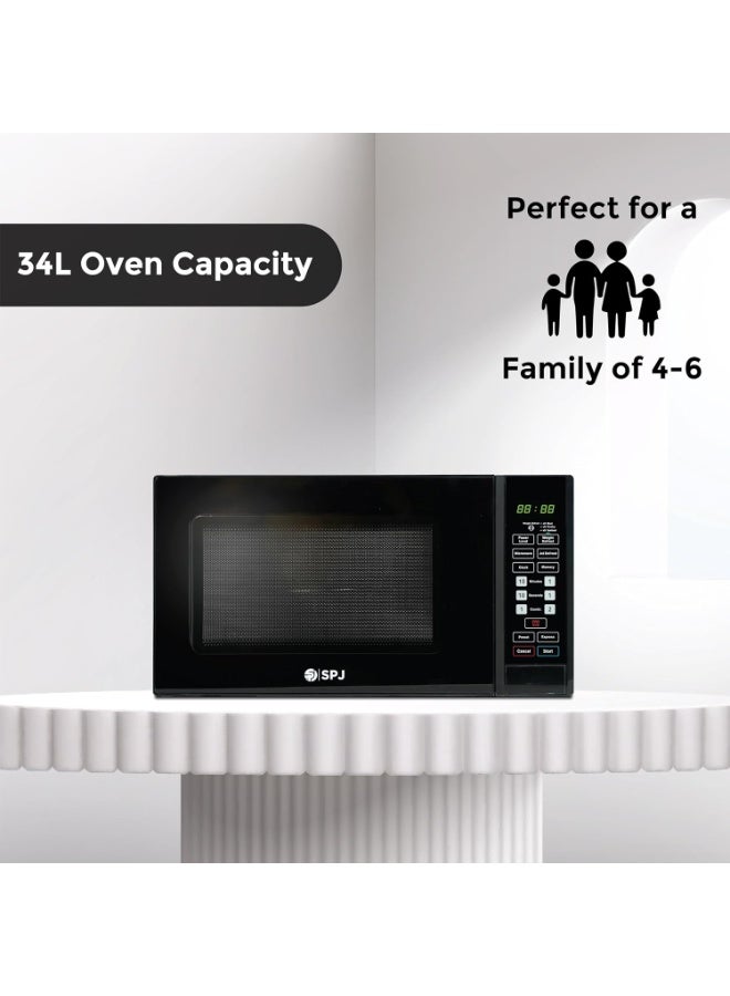 اس بي جي فرن ميكروويف رقمي SPJ سعة 34 لترًا مع شواية - ميكروويف بقوة 1000 واط + شواية بقوة 1300 واط | 6 مستويات طاقة | مؤقت 99 دقيقة | وظيفتا إذابة الجليد وإعادة التسخين | تحكم رقمي باللمس | تصميم متين لسطح العمل | MWBLU-34L006 | أسود | ضمان لمدة عام - Image 3