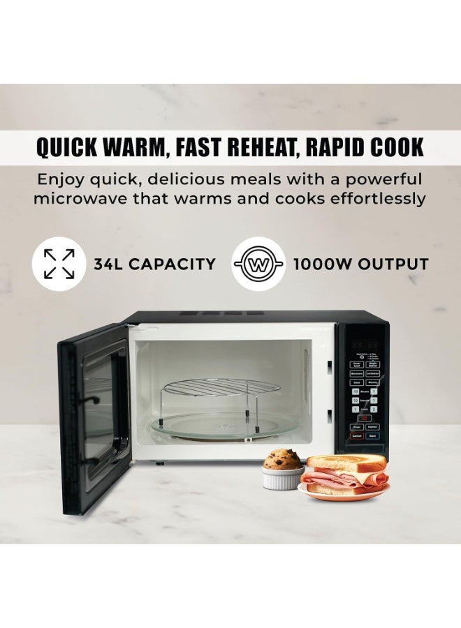 اس بي جي فرن ميكروويف رقمي SPJ سعة 34 لترًا مع شواية - ميكروويف بقوة 1000 واط + شواية بقوة 1300 واط | 6 مستويات طاقة | مؤقت 99 دقيقة | وظيفتا إذابة الجليد وإعادة التسخين | تحكم رقمي باللمس | تصميم متين لسطح العمل | MWBLU-34L006 | أسود | ضمان لمدة عام - Image 4