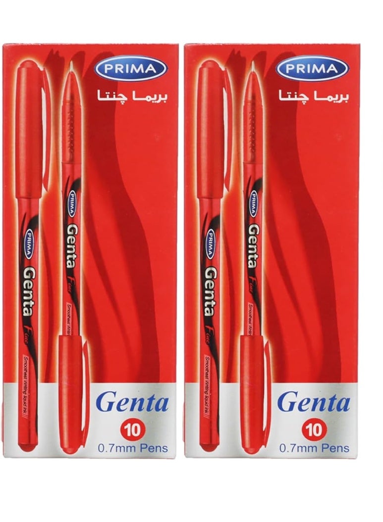بريما قلم حبر جاف بريما جينتا، كتابة سلسة ودقيقة، حبر سائل 0.7 مم، عبوة من 10 أقلام - أحمر (عبوتان). - Image 1