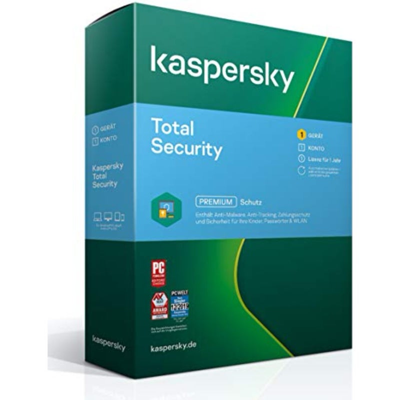 Kaspersky Total Security 2021 Standard جهاز واحد، رمز تنشيط Windows/Mac/Android لمدة عام واحد في عبوة قياسية - Image 1
