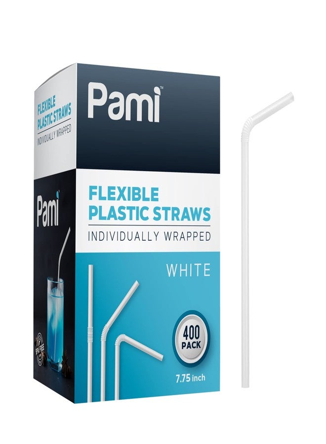 PAMI Flexible Plastic Bent Straws, Individually Wrapped [Pack of 400] - 7.75” White Drinking Straws For Coffee, Cocktails, Drinks- BPA-Free - Image 1