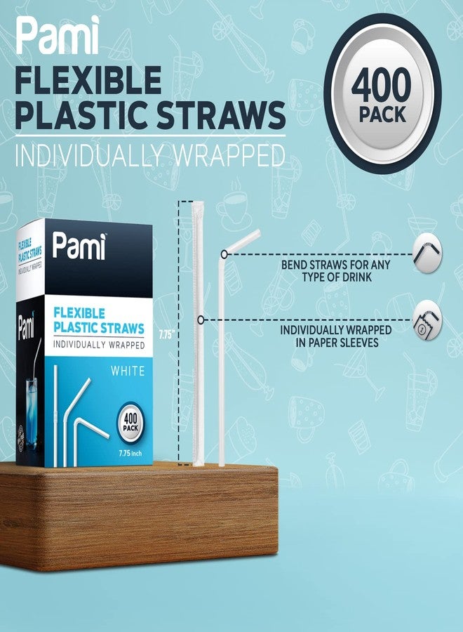 PAMI Flexible Plastic Bent Straws, Individually Wrapped [Pack of 400] - 7.75” White Drinking Straws For Coffee, Cocktails, Drinks- BPA-Free - Image 2