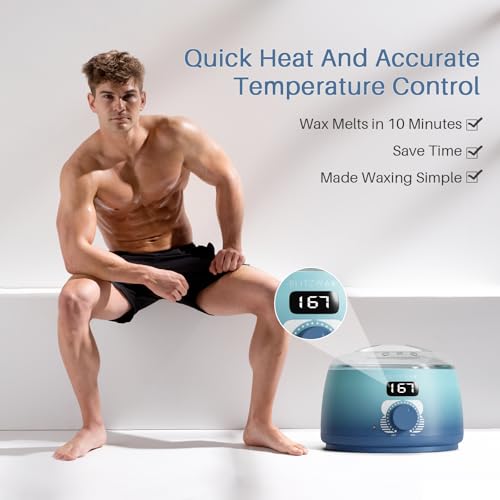 BLITZWAX Back and Nose Waxing Kit for Men Hard Wax Warmer for Brazilian Body and Face At Home Hair Removal Kit Beginner Friendly Quick Heating 93 Accessories Blue Waves - Image 3