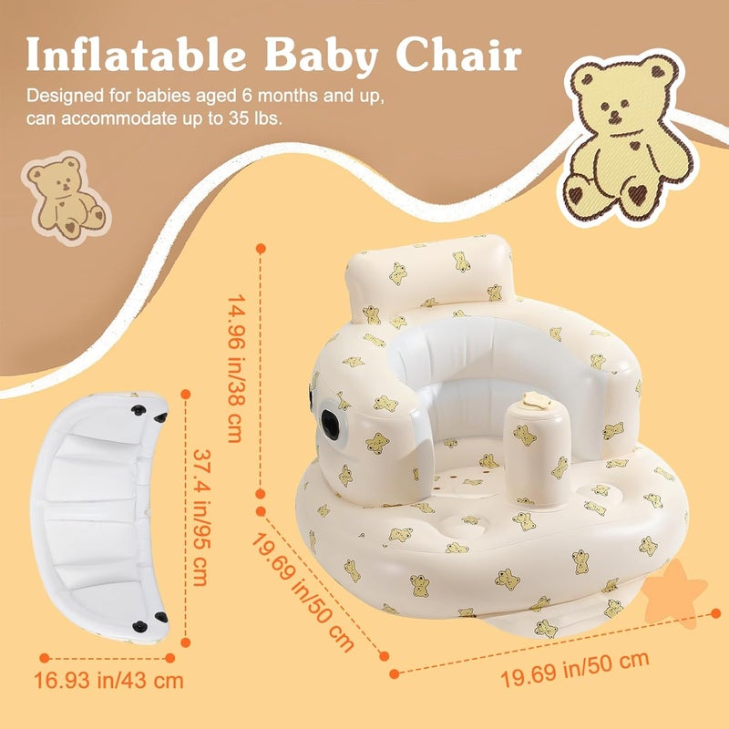 Zooawa Inflatable Baby Seat with Detachable Canopy Baby Chair Sit Me Up for 630 Months Builtin Air Pump Blow Up Floor Seat for Kids Inflatable Infant Chair for Beach Garden - Image 2