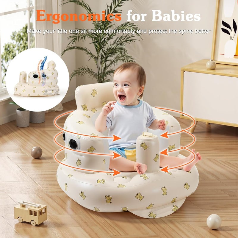 Zooawa Inflatable Baby Seat with Detachable Canopy Baby Chair Sit Me Up for 630 Months Builtin Air Pump Blow Up Floor Seat for Kids Inflatable Infant Chair for Beach Garden - Image 4