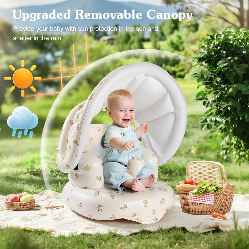 Zooawa Inflatable Baby Seat with Detachable Canopy Baby Chair Sit Me Up for 630 Months Builtin Air Pump Blow Up Floor Seat for Kids Inflatable Infant Chair for Beach Garden - Image 3