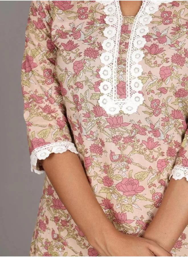 زيري سوق Mocha Lace Cotton Kurta