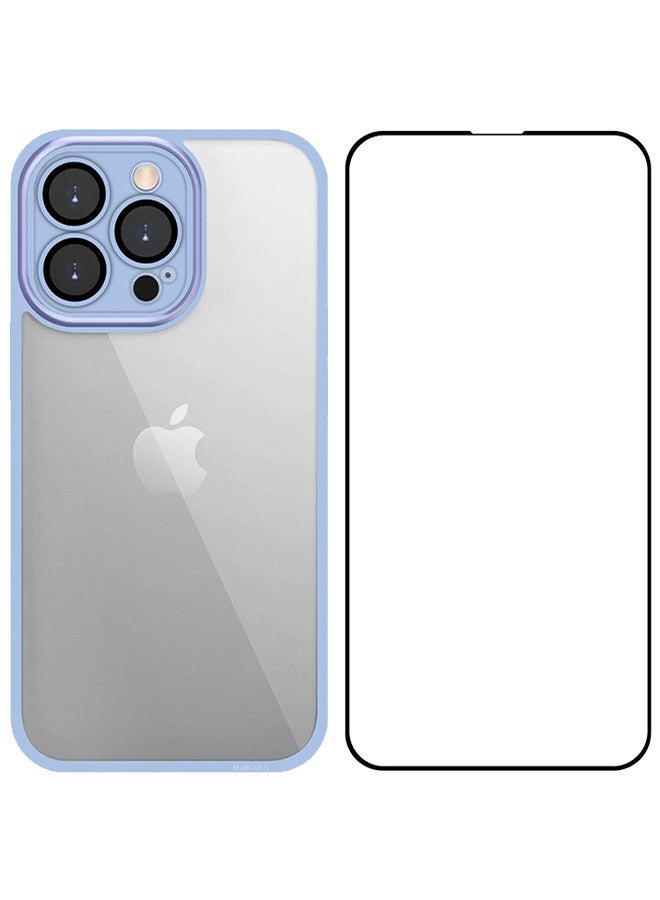 CATANES حزمة 2 لجهاز آيفون 13 برو غلاف شفاف وواقي شاشة مضاد للصدمات بإطار سيليكون وحماية عدسة الكاميرا المرتفعة باللون الأزرق السيري - Image 2