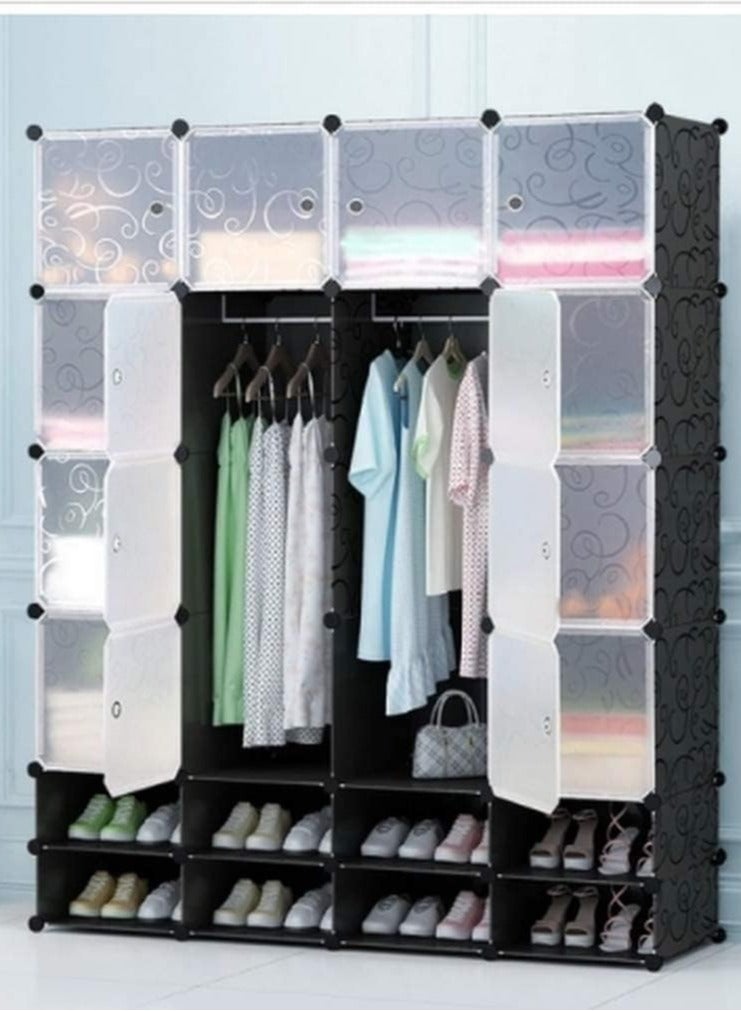 Generic 16 Cube Folding PP Panel DIY Living Room Bedroom Plastic Wardrobe Cabinet Wardrobe with 2 Clothes Hanger and Shoes Rack  - Image 5