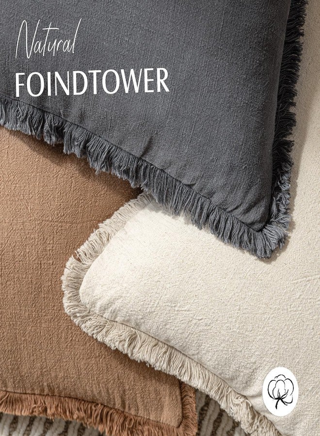 Foindtower Set of 2 Decorative Linen Fringe Throw Pillow Covers Cozy Boho Farmhouse Cushion Cover with Tassels Soft Accent Pillowcase for Couch Sofa Bed Living Room Home Decor, 26×26 Inch, Gray - Image 4