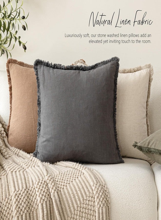 Foindtower Set of 2 Decorative Linen Fringe Throw Pillow Covers Cozy Boho Farmhouse Cushion Cover with Tassels Soft Accent Pillowcase for Couch Sofa Bed Living Room Home Decor, 26×26 Inch, Gray - Image 5