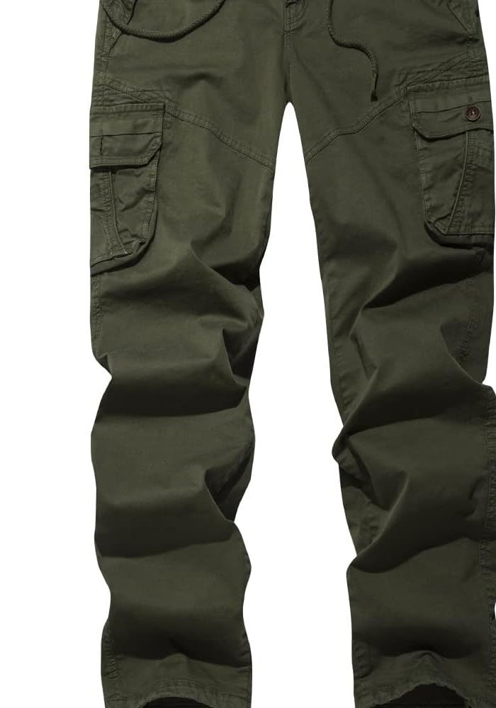 FOURSTEEDS Women's Mid Rise Drawstring Elastic Waist Multi-Pocket Cargo Pants - Army Green - Image 1