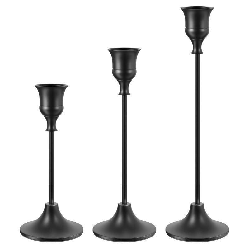 NLBTW Black Candlestick Holders Taper Candle Holders Set of 3 Vintage Candle Sticks Holder Decor Used as Fireplace Mantel or Table Centerpieces for Wedding Dinning Party