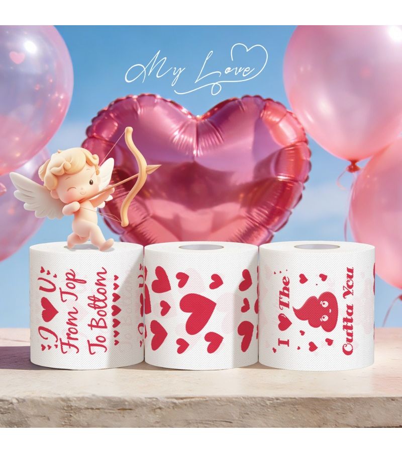 2 Pcs LOVE U Roll Paper Valentine Toilet Paper Romantic Heart Design Soft 2 Ply Tissue For Bathroom Decor Humorous Couples Gift - Image 3