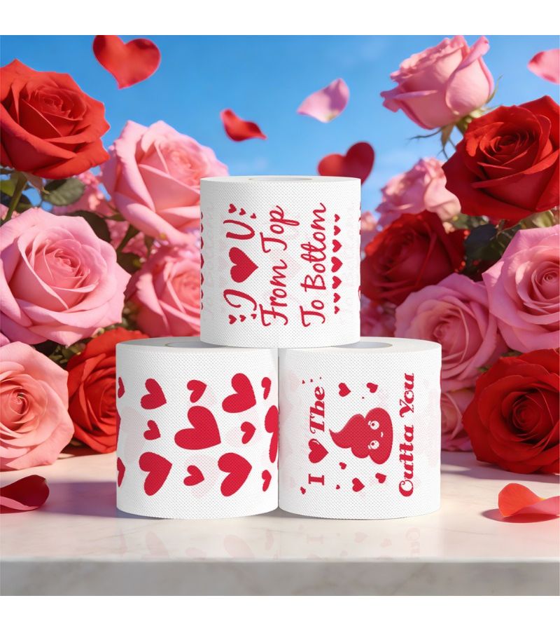 2 Pcs LOVE U Roll Paper Valentine Toilet Paper Romantic Heart Design Soft 2 Ply Tissue For Bathroom Decor Humorous Couples Gift - Image 1