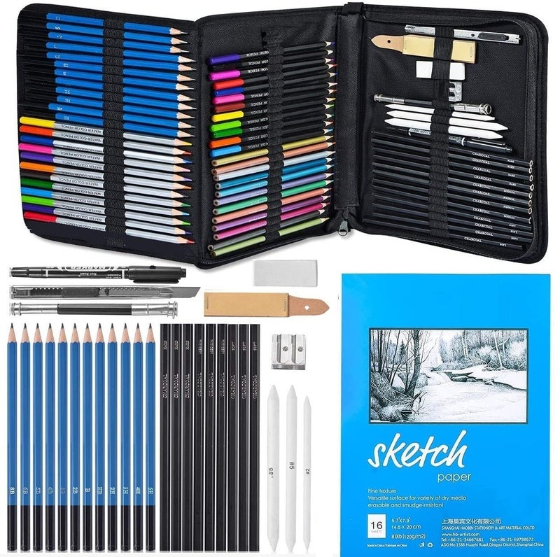 Corslet Professional 72 Art Graphite Water Colour Pencils Set Sketch Book Charcoal Metallic Watercolor Pencil Sketching Kit for Artist Kit with Case Beginners Painting Kit Coloring Set Drawing Kit - Image 1