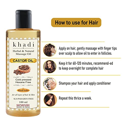 Satvayush Khadi Castor Oil Cold pressed Herbal Oil - For Skin & Hair 100 ml (Pack of 1) - Image 4