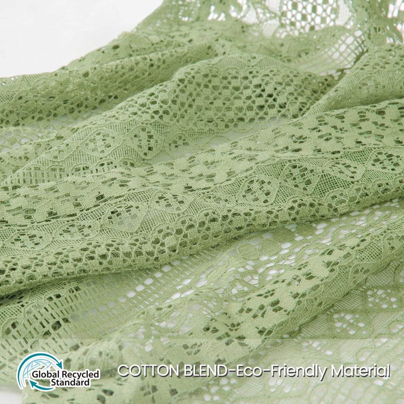 WAZZIO Green Sheer Curtains 63 Inches Long 2 Panels,Rod Pocket Cotton Blend Cute Tassel Crochet Lace Privacy Curtain Boho Spring Drapes for Bedroom Living Room Nursery,59x63 Inch - Image 5