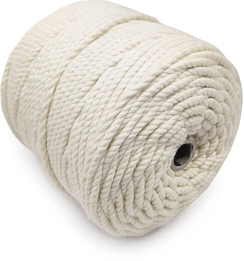 SIWAN 3 Ply Cotton Cord 100 Meter 4 mm Cotton Thread for Crafts Threads DIY and Other Projects Color Off White and 1 Wooden Ring 4 Beeds - Image 2
