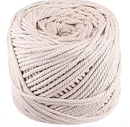 SIWAN 3 Ply Cotton Cord 100 Meter 4 mm Cotton Thread for Crafts Threads DIY and Other Projects Color Off White and 1 Wooden Ring 4 Beeds - Image 1
