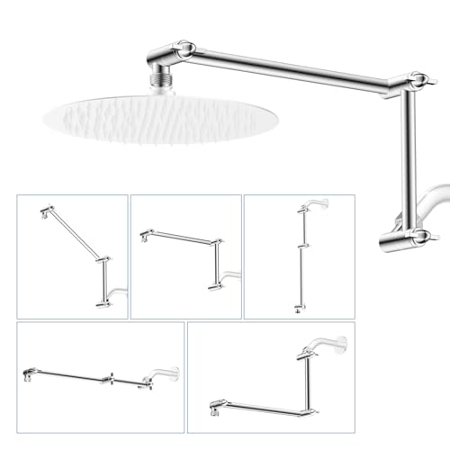 iFealClear All Metal 16 Shower Head Extension Arm Solid Brass Shower Head Extender Adjustable Height Angle G12 Universal Connection Stainless Steel Pipe with Lock Joint for Rain Showerhead Chrome - Image 1