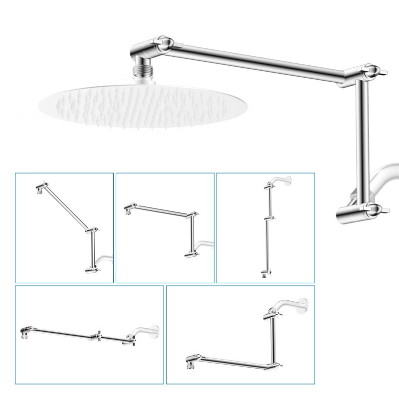iFealClear All Metal 16 Shower Head Extension Arm Solid Brass Shower Head Extender Adjustable Height Angle G12 Universal Connection Stainless Steel Pipe with Lock Joint for Rain Showerhead Chrome - Image 2