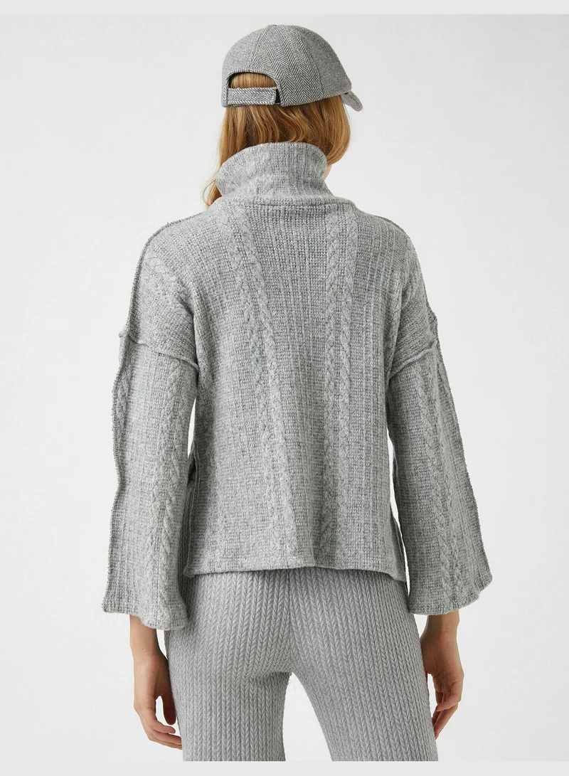 كوتون Turtleneck Wide Sleeve Sweater