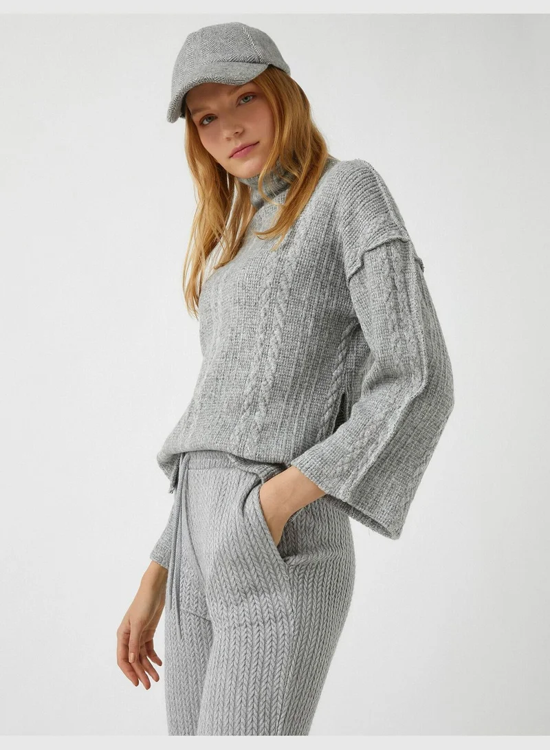 كوتون Turtleneck Wide Sleeve Sweater