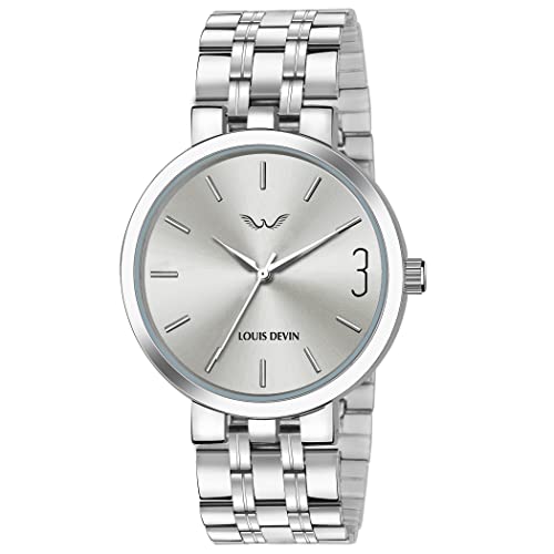 LOUIS DEVIN Stainless Steel Chain Analog Wrist Watch For Men G051-Slv-Ch, Silver Dial, Silver Band - Image 1