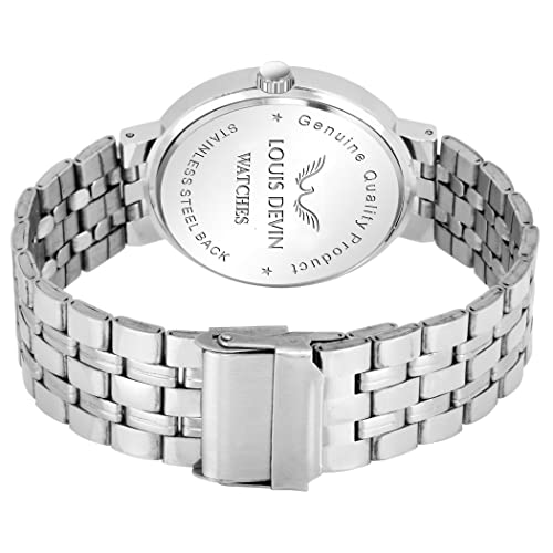 LOUIS DEVIN Stainless Steel Chain Analog Wrist Watch For Men G051-Slv-Ch, Silver Dial, Silver Band - Image 3