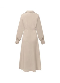 Loquat Ladies Tunic Dress Solid Color Formal Elegant Asymmetrical Pleated Design Vintage Long Suit Dress for Women Casual Ramadan Beige  - Image 3