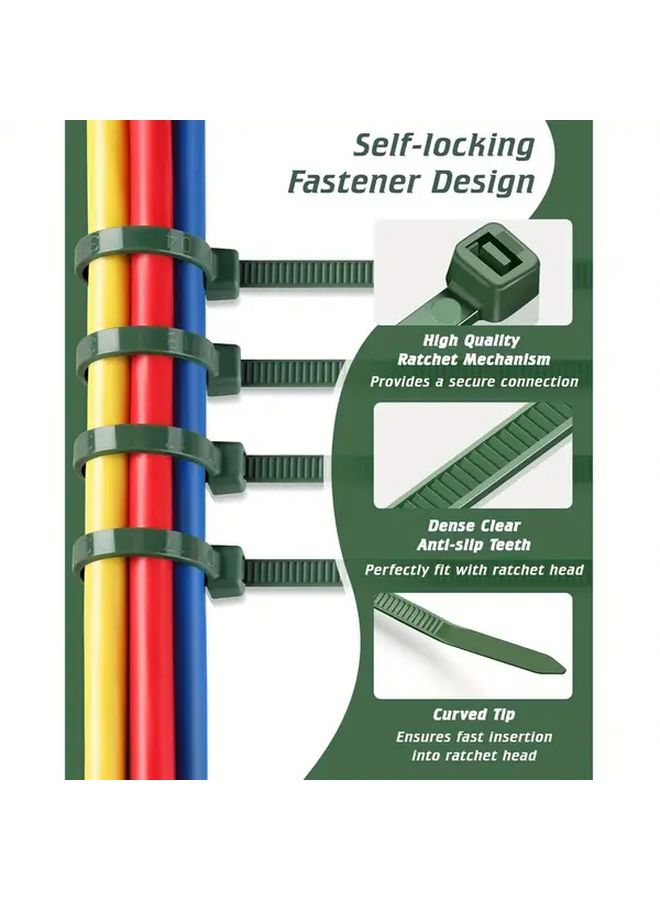 100 Pack Green Self Locking Zip Ties Durable Cable Ties For Gardening Fencing Christmas Tree Farming Grid And Wall Decoration No Battery Required - Image 4