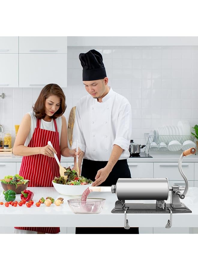 erorex Sausage Stuffer 4L Stainless Steel Manual Homemade Sausage Filler Stuffer With 8 Stuffing Tubes Funnel Horizontal Sausage Filler Machine For Commercial Home - Image 2