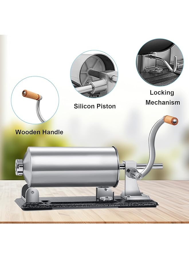 erorex Sausage Stuffer 4L Stainless Steel Manual Homemade Sausage Filler Stuffer With 8 Stuffing Tubes Funnel Horizontal Sausage Filler Machine For Commercial Home - Image 5