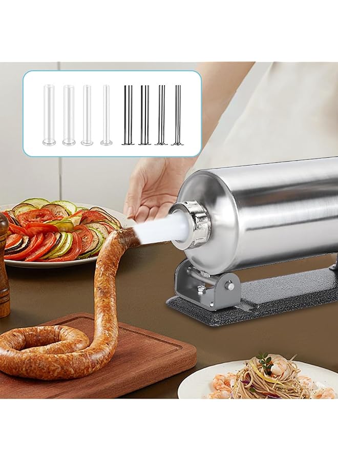 erorex Sausage Stuffer 4L Stainless Steel Manual Homemade Sausage Filler Stuffer With 8 Stuffing Tubes Funnel Horizontal Sausage Filler Machine For Commercial Home - Image 3