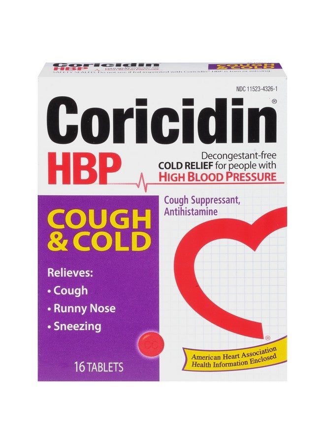 Coricidin HBP Coricidin HBP Antihistamine Cough & Cold Suppressant Tablets for People with High Blood Pressure, 16-Count Boxes (Pack of 3)