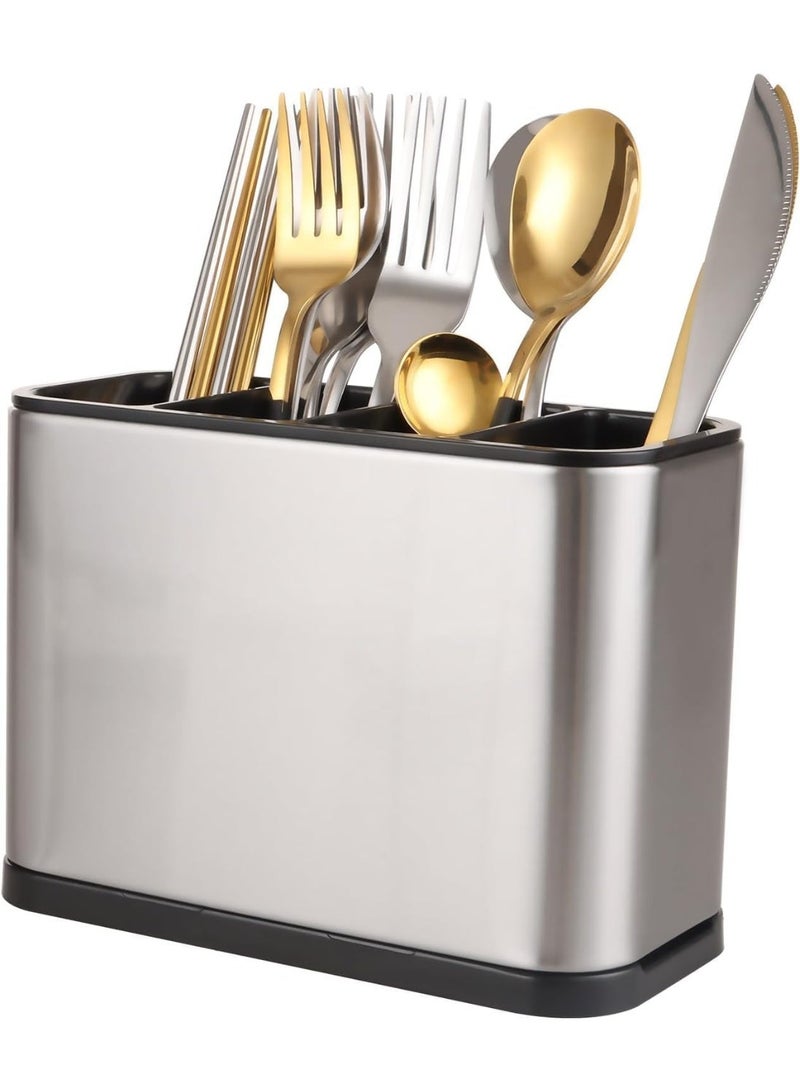 ستانلس ستيل منظم ومجفف أدوات مائدة من الستانلس ستيل بـ 4 أقسام - فضي - Image 1