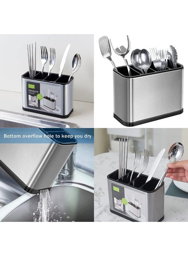 ستانلس ستيل منظم ومجفف أدوات مائدة من الستانلس ستيل بـ 4 أقسام - فضي - Image 4