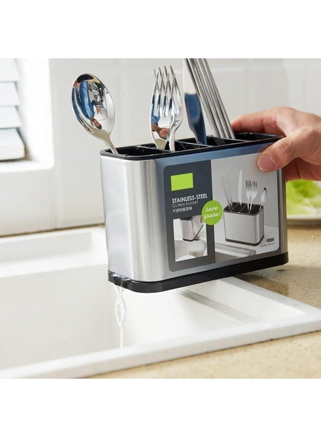 ستانلس ستيل منظم ومجفف أدوات مائدة من الستانلس ستيل بـ 4 أقسام - فضي - Image 2