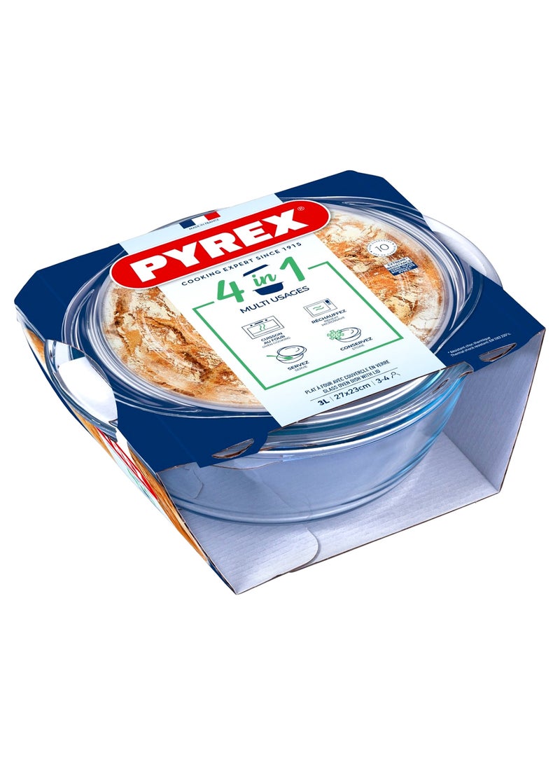 بيريكس Pyrex Essential Round Glass Casserole 3L - Borosilicate Oven, Microwave & Freezer Safe Baking Dish with Lid - Image 1