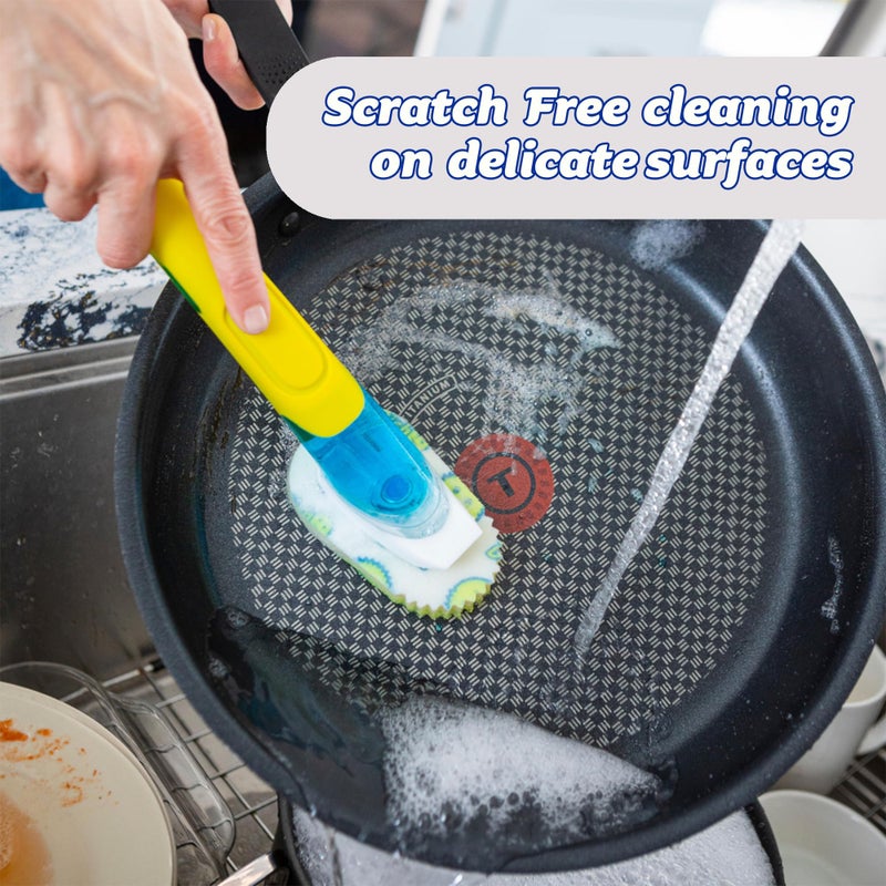 Scrub Daddy Dish Daddy Dish Wand & Connector Head, Soap Dispensing Dish Brush, Texture Changing Washing Up Sponge With Liquid Handle, Dish Sponge with Built-in Scraper, Scrubbing Head & Stand - Yellow - Image 4