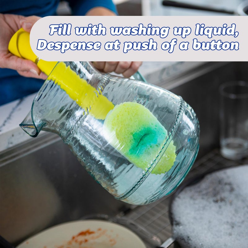 Scrub Daddy Dish Daddy Dish Wand & Connector Head, Soap Dispensing Dish Brush, Texture Changing Washing Up Sponge With Liquid Handle, Dish Sponge with Built-in Scraper, Scrubbing Head & Stand - Yellow - Image 3