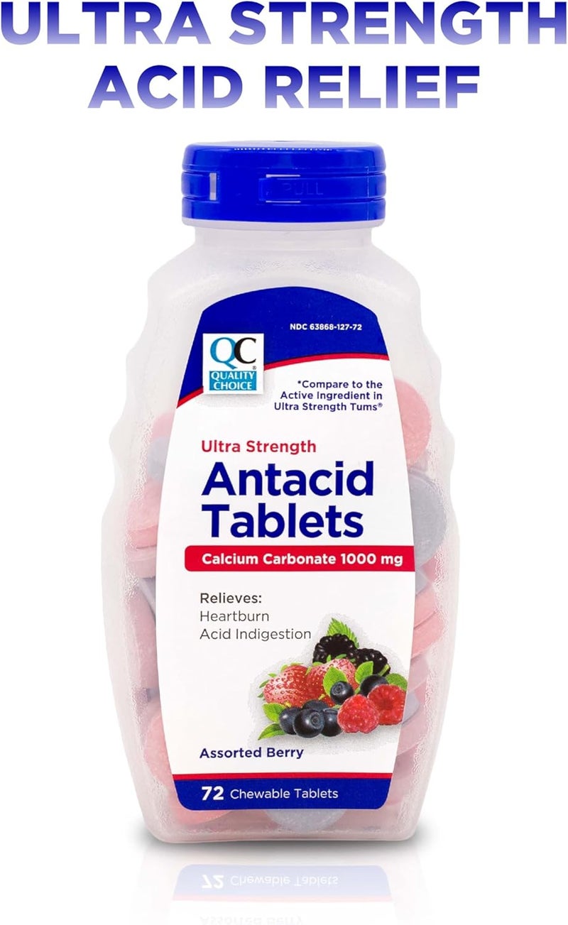 Quality Choice Antacid Relief Bundle Calcium Carbonate Chewable Tablets 72 Count and Effervescent Antacid and Pain Relief Tablets 24 Count - Image 2