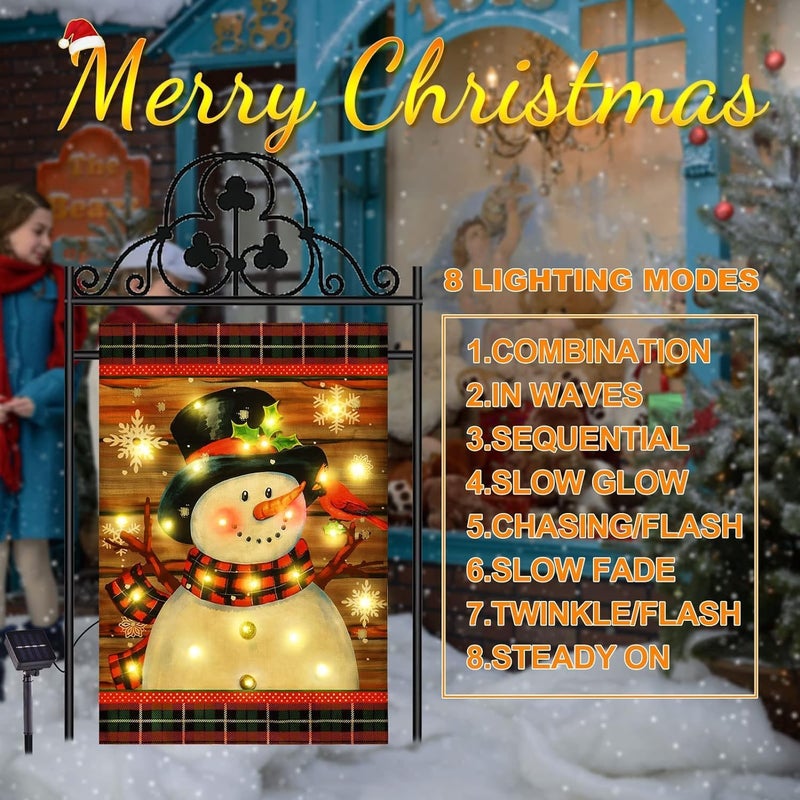 FLAGMESAGE Lighted Christmas Garden Flag for Outside, Led Snowman Garden Flag, Winter Yard Flag 28x40 Double Sided for Outdoor Yard Porch Lawn Decor - Image 3