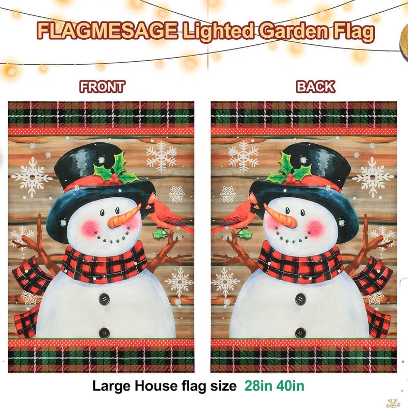 FLAGMESAGE Lighted Christmas Garden Flag for Outside, Led Snowman Garden Flag, Winter Yard Flag 28x40 Double Sided for Outdoor Yard Porch Lawn Decor - Image 5
