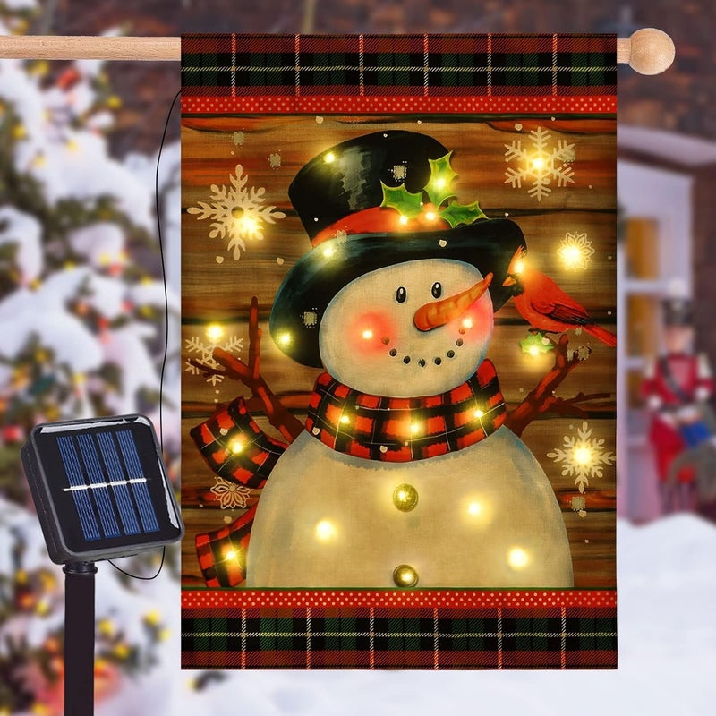 FLAGMESAGE Lighted Christmas Garden Flag for Outside, Led Snowman Garden Flag, Winter Yard Flag 28x40 Double Sided for Outdoor Yard Porch Lawn Decor - Image 1
