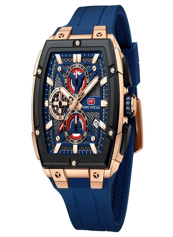 MF MINI FOCUS Men's Watch Analog Waterproof Fashion Date Wrist Watch, Skeleton Tonneau Watch for Men with Chronograph,Ideal for Sports Enthusiasts and Daily Wear - Perfect Gifts for Men, Blue_Golden - Image 1