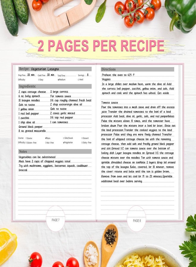 BLESWIN Blank Recipe Book to Write in Your Own Recipes, Stylish Hardcover Recipe Notebook, 7" x 9.6" Recipe Journal for Cooking Lovers, Perfect DIY Cookbook to Organize Your Recipes, Pink - Image 3